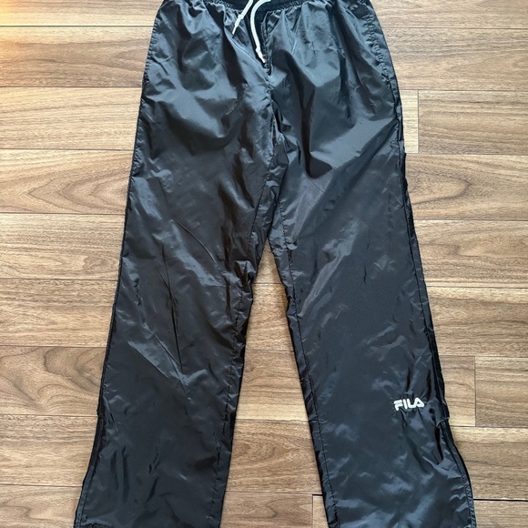 Vintage FILA Black Baggy 90s Hip‑Hop Track Pants | M | White Drawstring Joggers - Picture 1 of 5